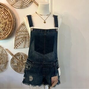 NWT Hwy Jeans Distressed Denim Shortalls Shorts Romper Y2K Vintage Style Size L